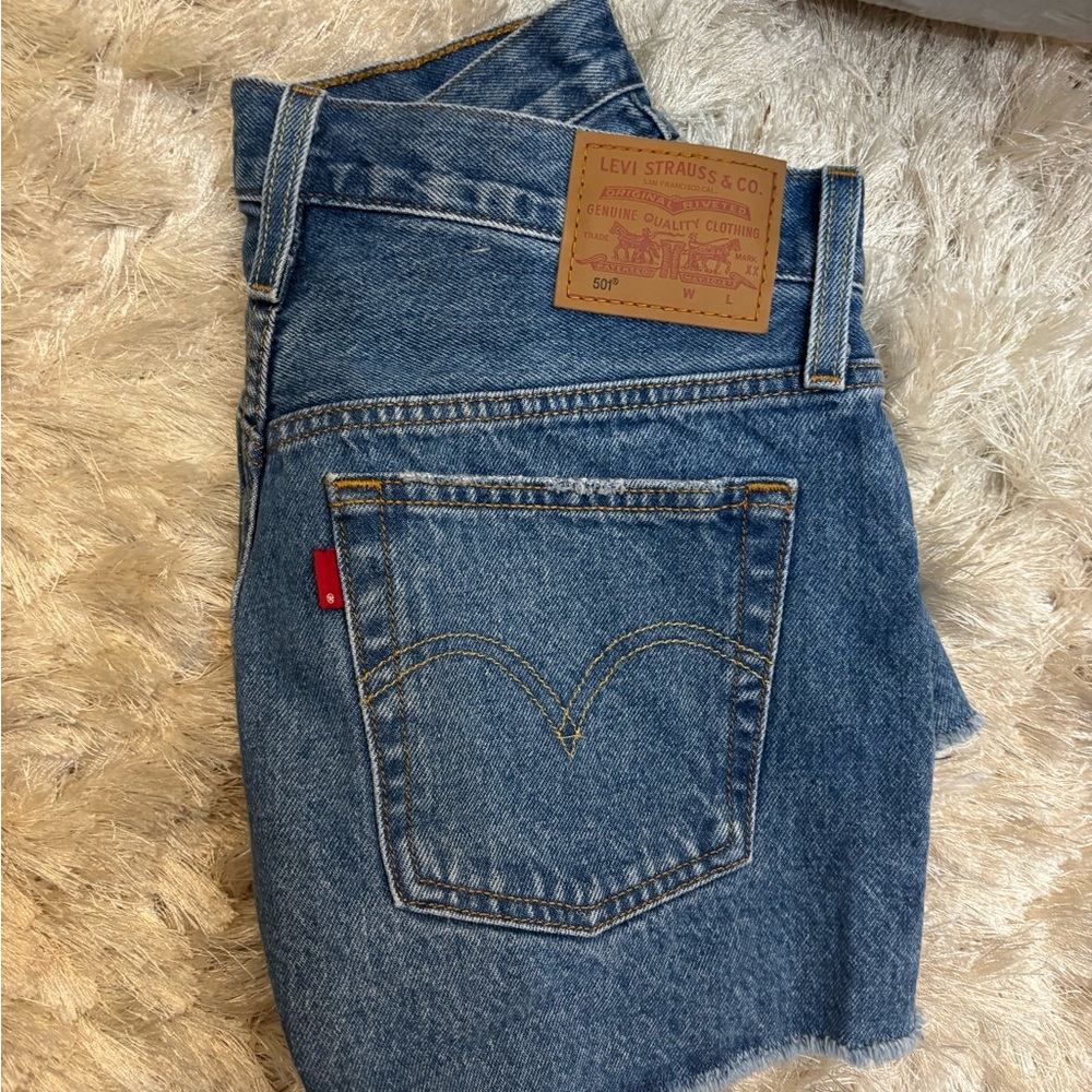 Levi's Blue Jean Shorts High-Waisted Distressed - Picture 2 of 2